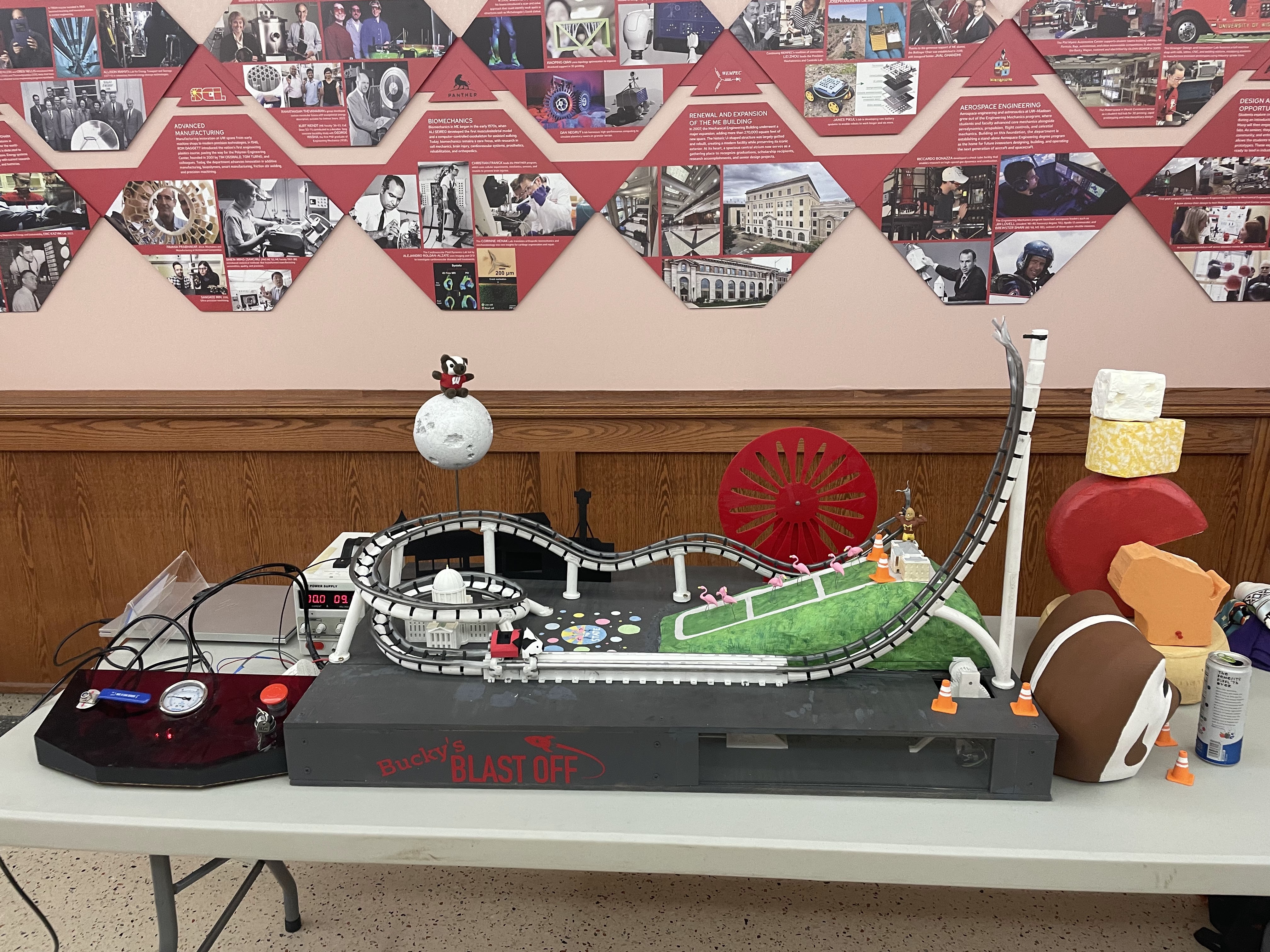 Bucky's Blast Off model — full layout with vertical spike